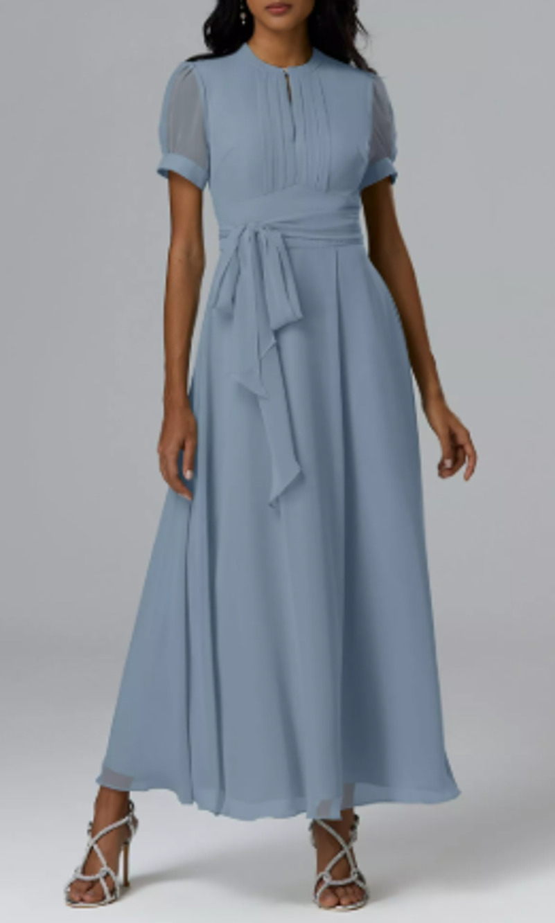 AW BRIDAL 2 XS light dusty blue chiffon Christina bridesmaid maxi dress NEW b59